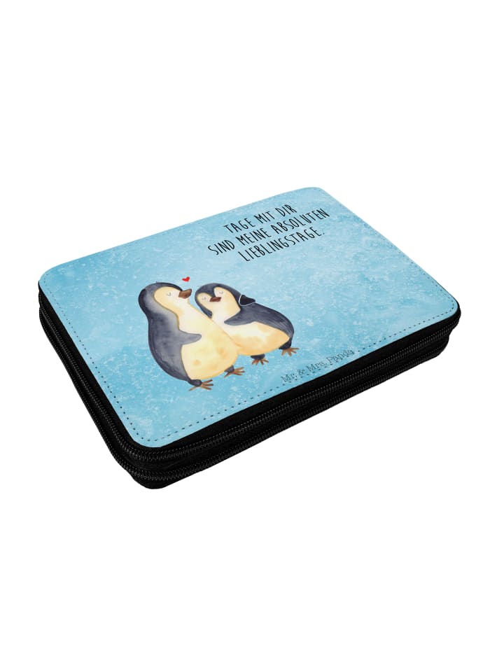 Federtasche Pinguin umarmen mit Spruch in Eisblau