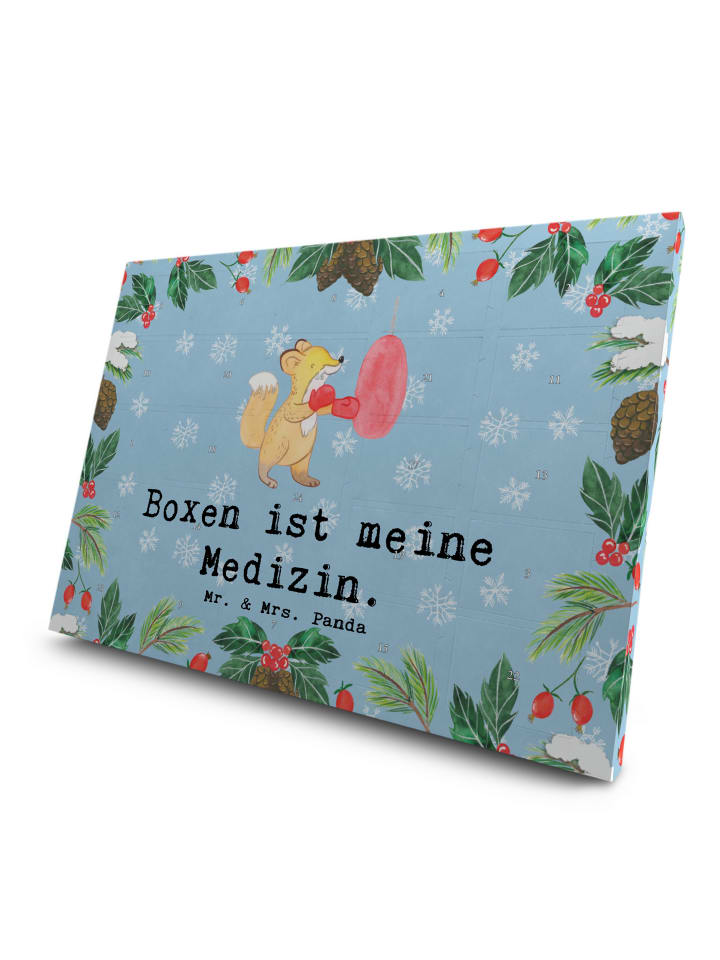 Advents-Teekalender Fuchs Boxen mit Spruch in Eisblau