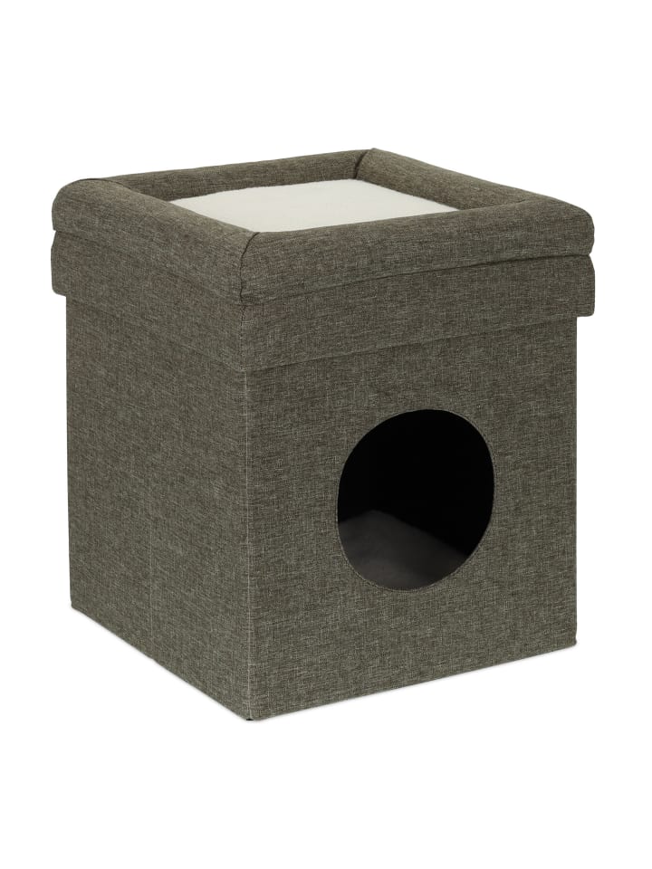 Katzenhöhle in Grau/ Weiß - (B)38 x (H)44 x (T)38 cm