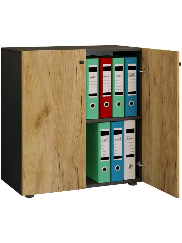 Büroschrank Bücher Ordner Aktenschrank Lona 2fach in Anthrazit / Honig-Eiche