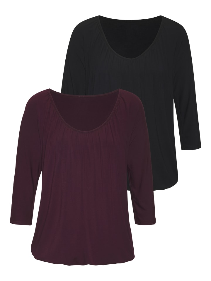 3/4-Arm-Shirt in aubergine, schwarz
