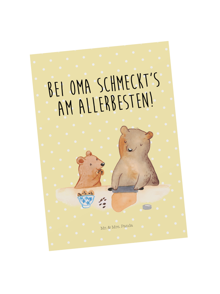 Postkarte Oma Backen mit Spruch in Gelb Pastell