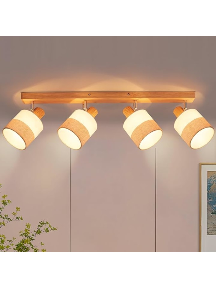 Deckenleuchte in beige 4-flammige E14 Holz Deckenspot Modern
