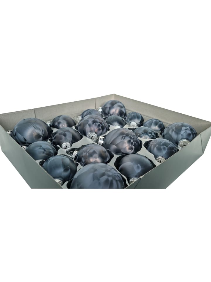 18 tlg. Set Glas Eislack Weihnachtsbaumkugeln in Anthrazit