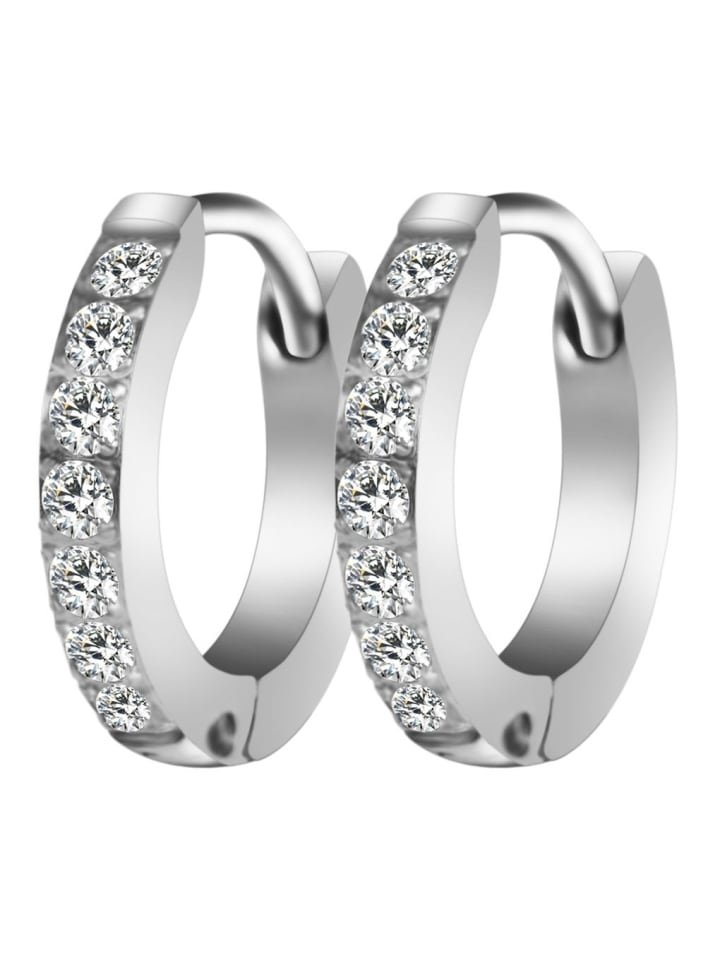 Damen Ohrringe – Klappcreole aus Edelstahl mit Strass Steinchen in silber