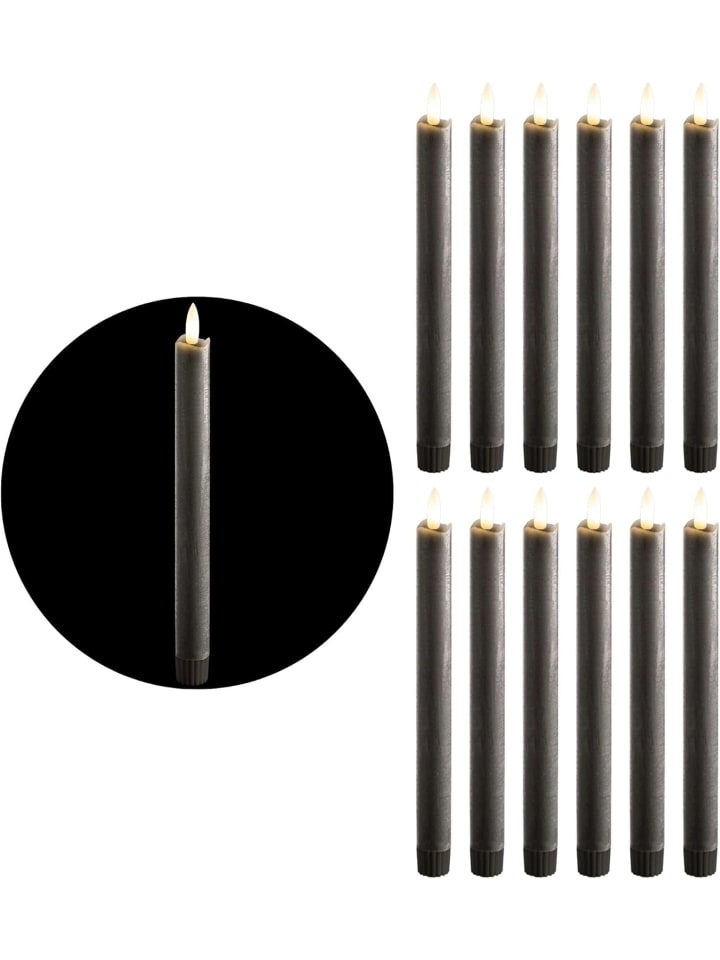 Stabkerzen LED mit Timer GRAU 12 Stück indoor - 6 Stunden - ECHTWACHS in Grau