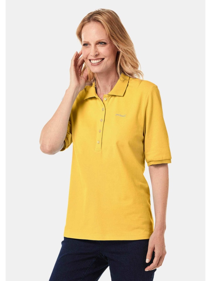 Kurzgröße: Baumwollshirt mit Glitzerstickerei in honig