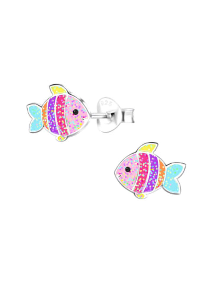 Ohrringe - Ohrstecker FISCH regenbogenfarben in 925 Silber - 2-tlg.