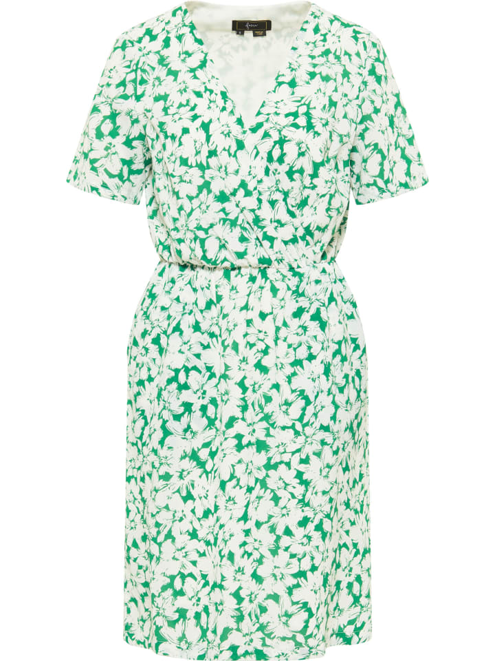 Damen Kleid Mit Blumenmuster in Grün Weiss