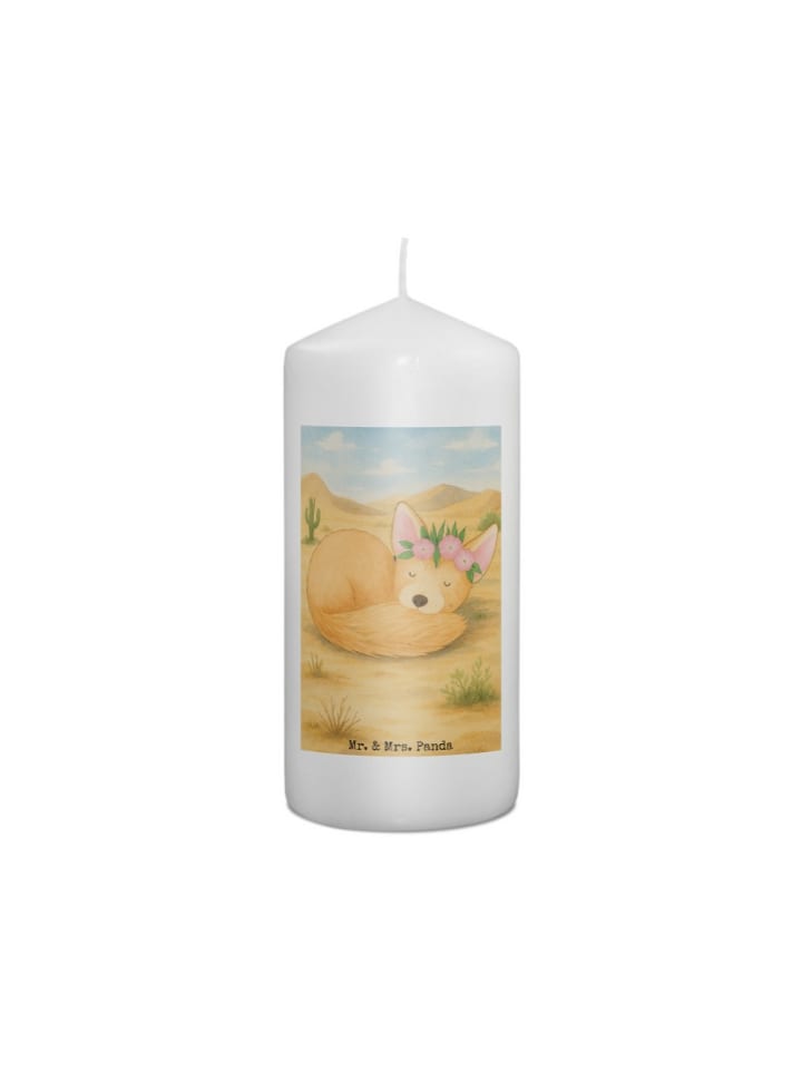 Kerze Wüstenfuchs Blumen Design ohne Spruch in Weiß