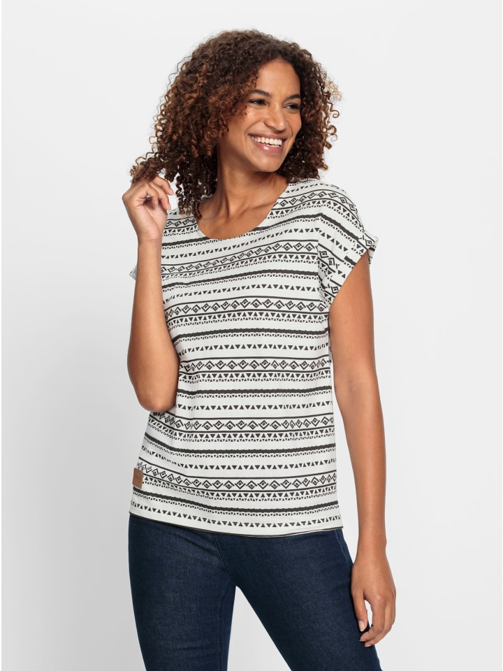 Print-Shirt in ecru-schwarz-bedruckt