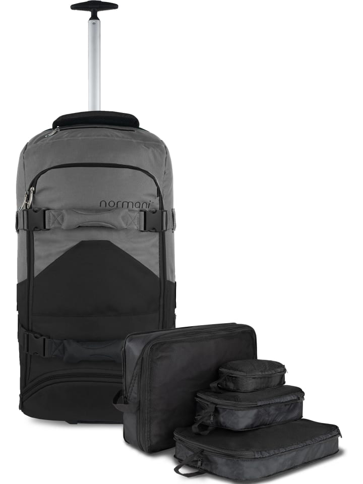 Reisetasche mit Rucksackfunktion 90 L mit 4 Kleidertaschen in Schwarz/Grau