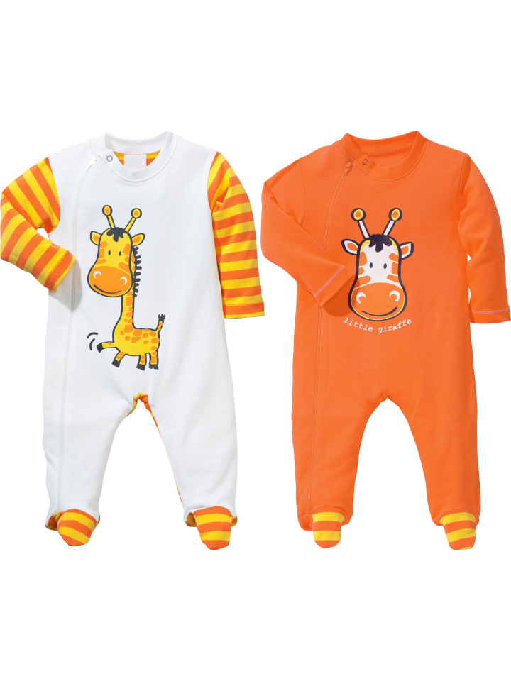 Interlock-Jersey Baby-Schlafanzug 2er-Pack in mandarine/weiß/gelb