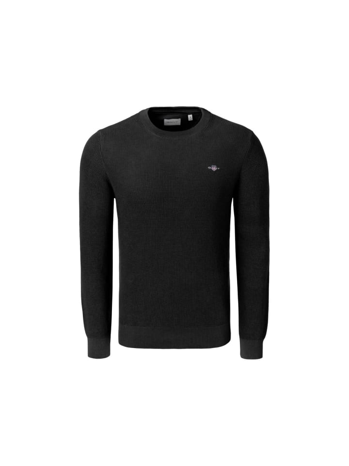 Strickpullover Micro Textured Cotton C-Neck in schwarz