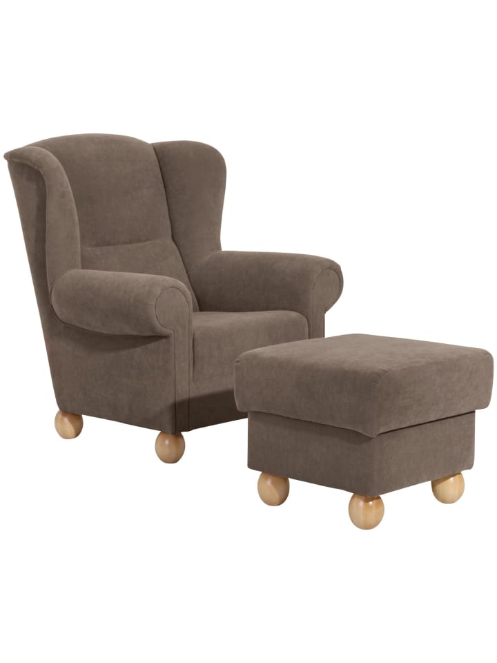 OHRENBACKENSESSEL Kasha Bezug Veloursstoff Buche natur / sahara