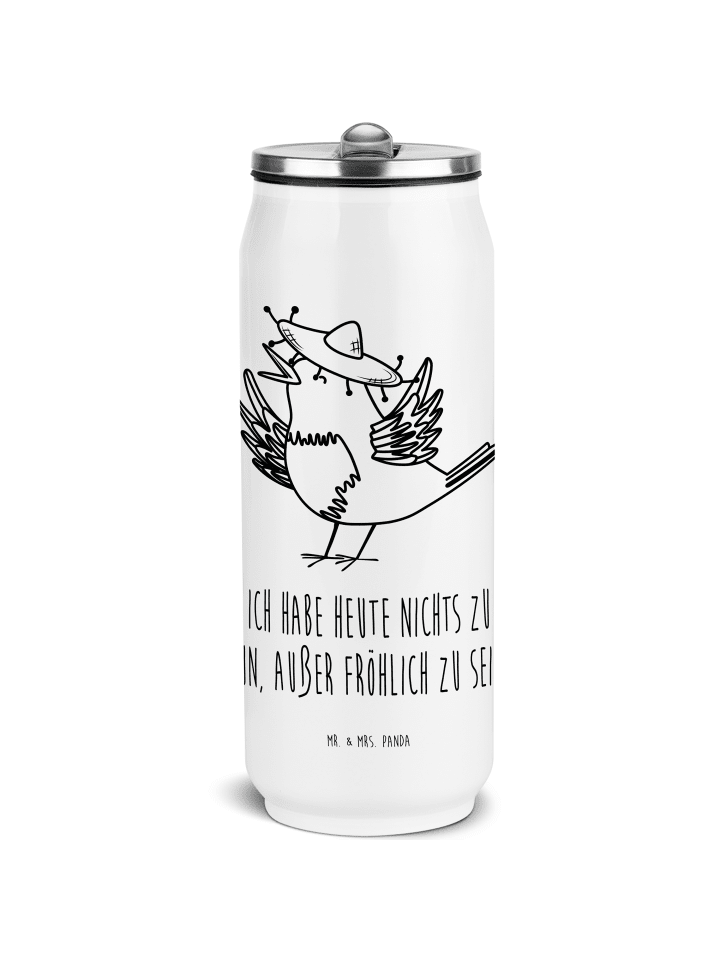 Trinkflasche Rabe Sombrero mit Spruch in Weiß