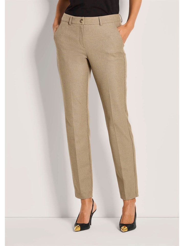 Mid Waist Chinohose mit Bügelfalten in caramel / schwarz