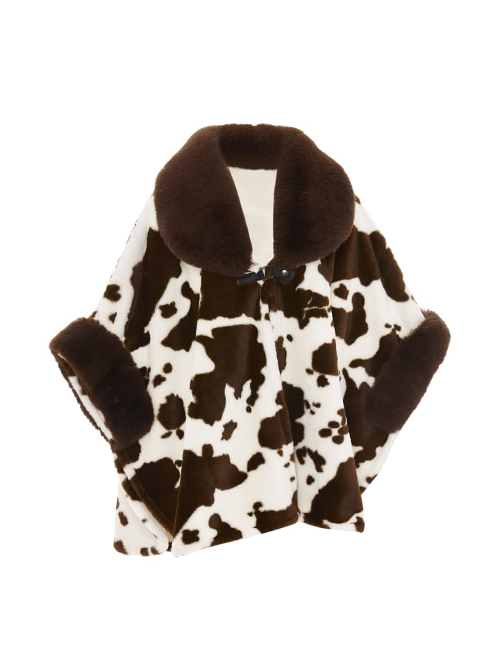 Damen Poncho in Braun Wollweiss