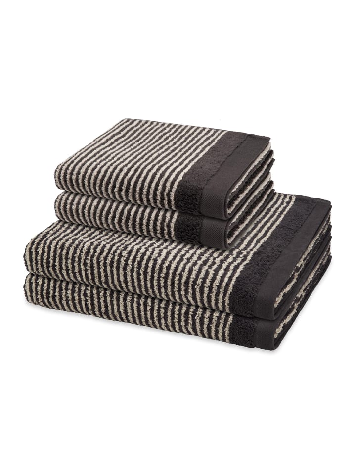 2 X Handtuch 2 X Duschtuch im Set Stripes in Dunkelgrau