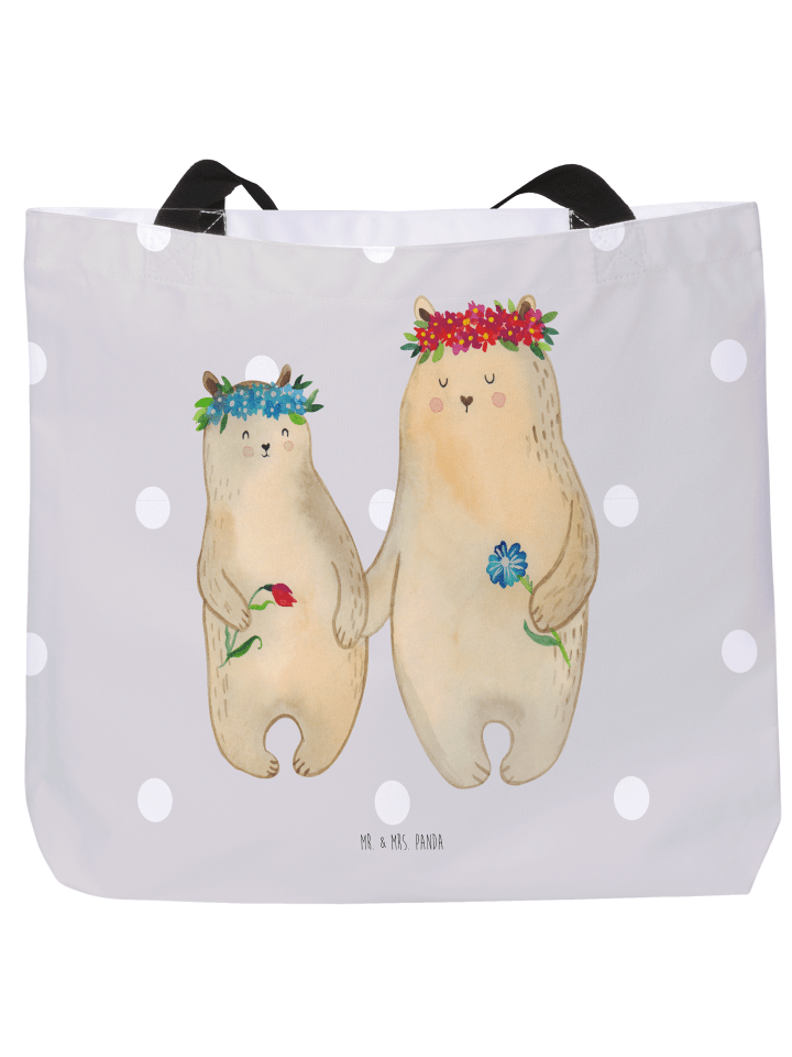 Damen Schultertasche Bären mit Blumenkranz ohne... in Grau Pastell