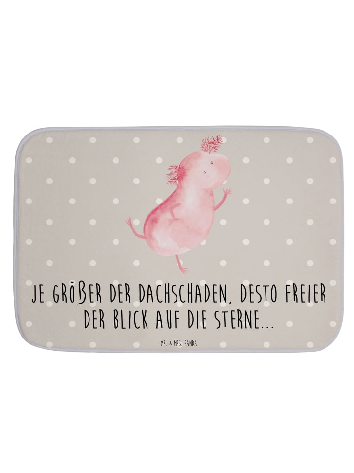 Badematte Axolotl Tanzen mit Spruch in Grau Pastell
