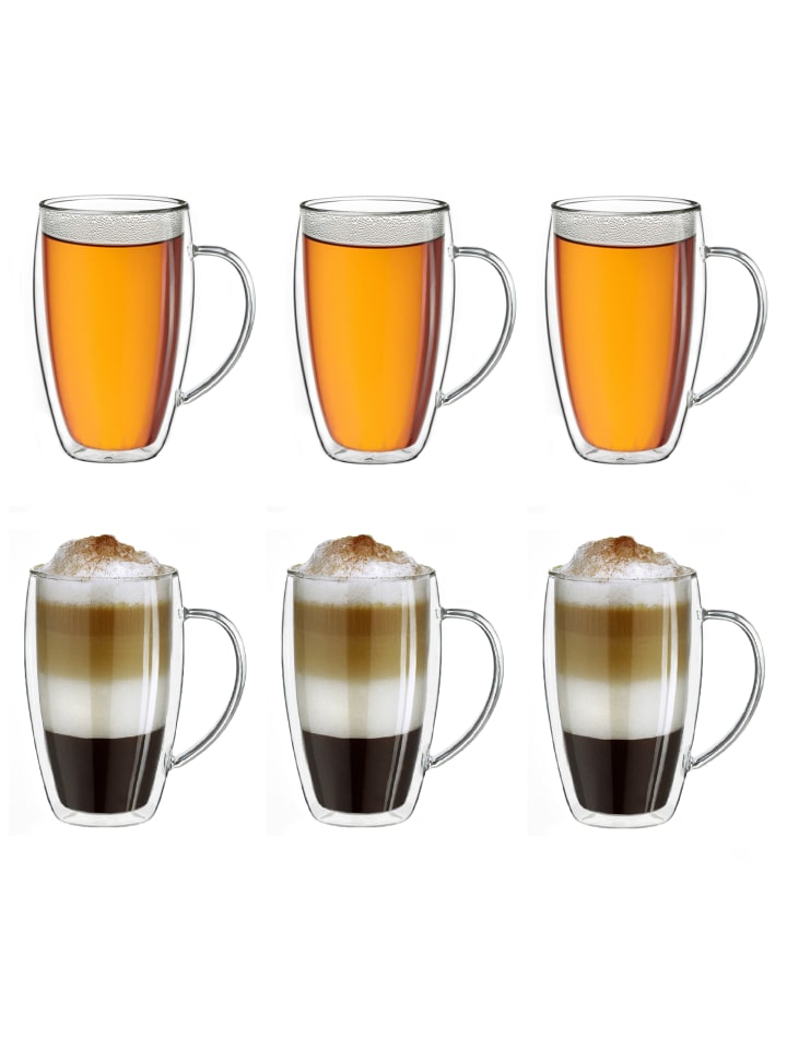 Doppelwandige Gläser S-HH mit Henkel 400ml im 6er Set mit Thermoeffekt, Glas 492
