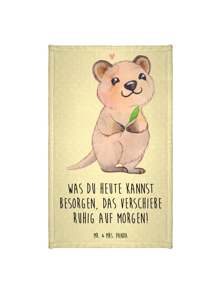 Frottiertuch Quokka Happy mit Spruch in Gelb Pastell