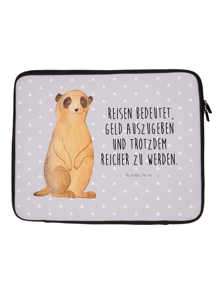 Laptop Bag Erdmännchen mit Spruch in Grau Pastell