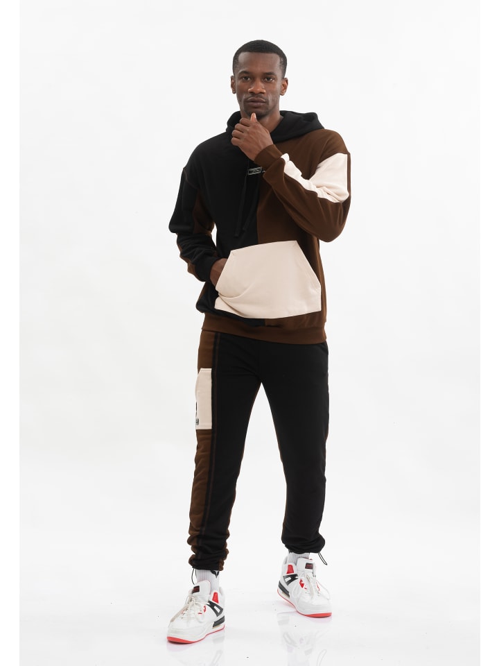 Sportanzug Colorblock Sporty Hoodie Set in BROWN