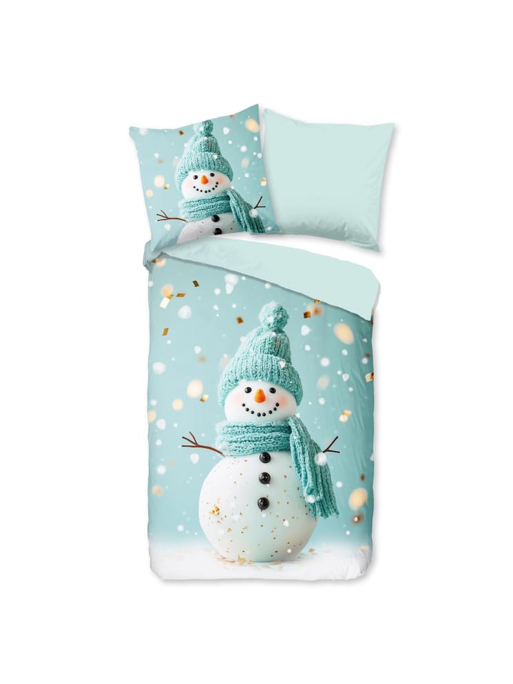 Bettwäsche Schneemann in aqua