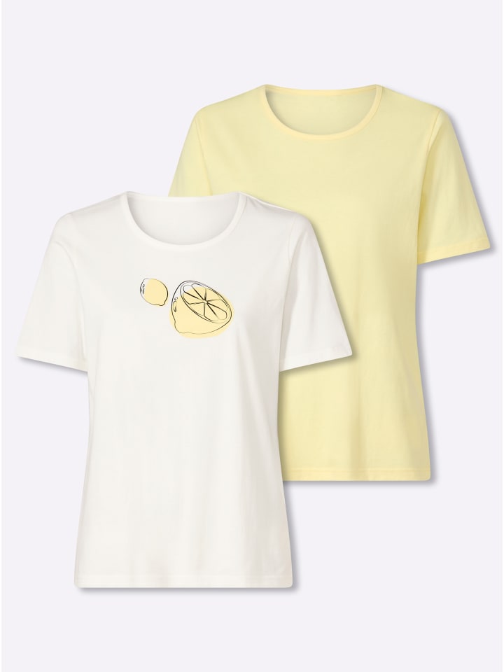Rundhals-Shirt in zitrone + ecru-zitrone