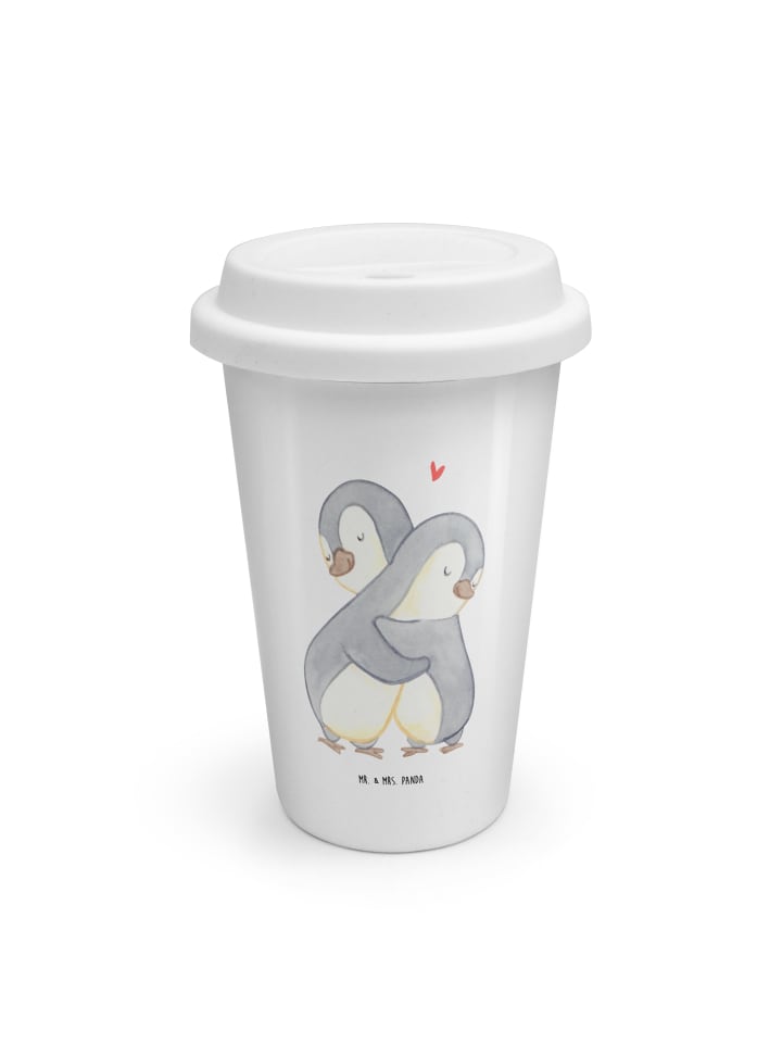 Kaffeebecher To Go Pinguine Kuscheln ohne Spruch in Weiß