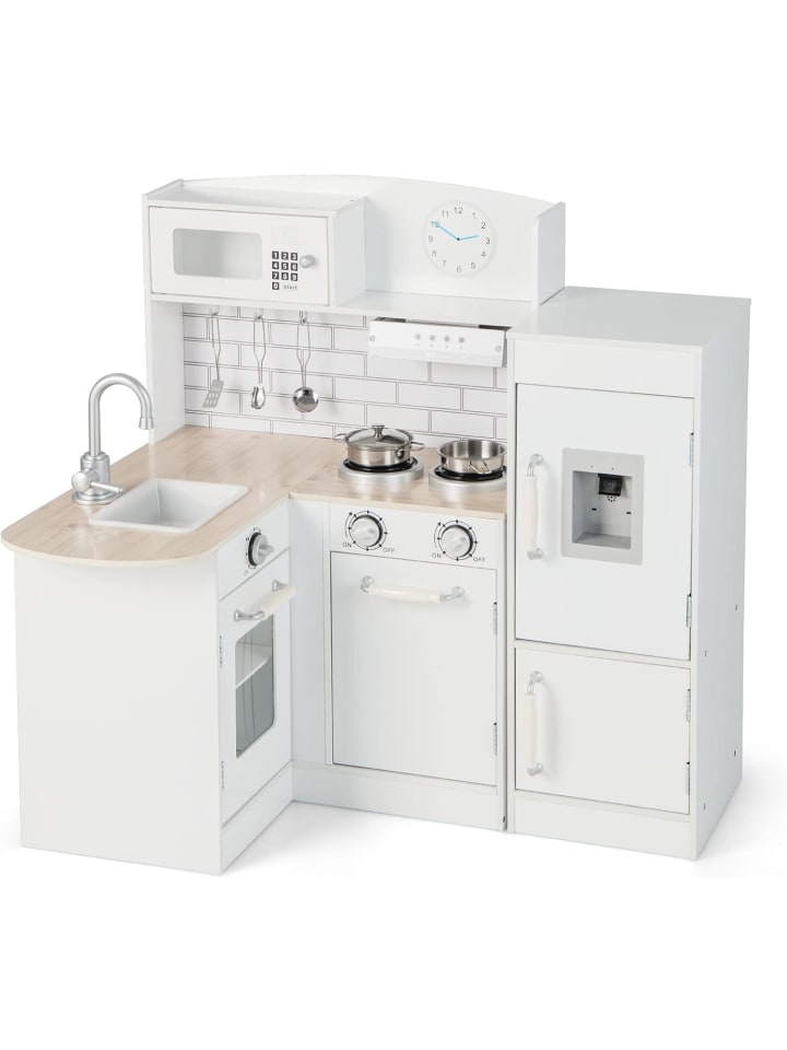 Eck Spielküche mit separatem Kühlschrank in Weiß