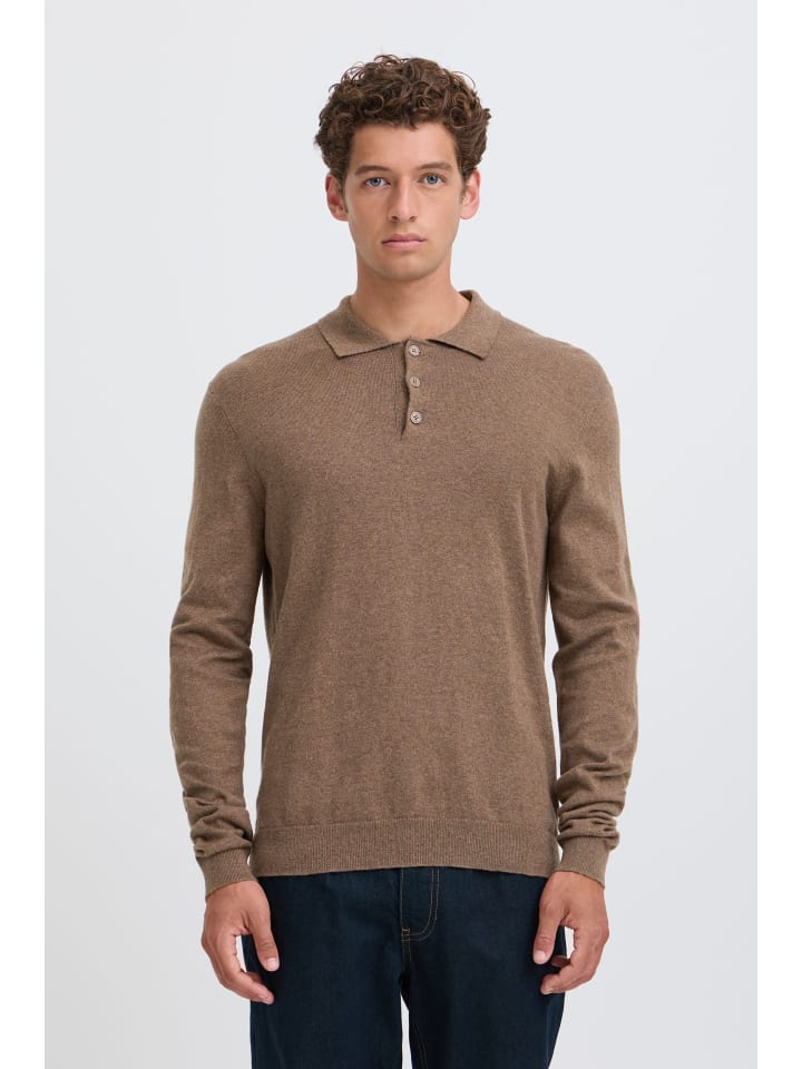 Bequemer Strickpullover Knopfleiste Rippbündchen in Braun