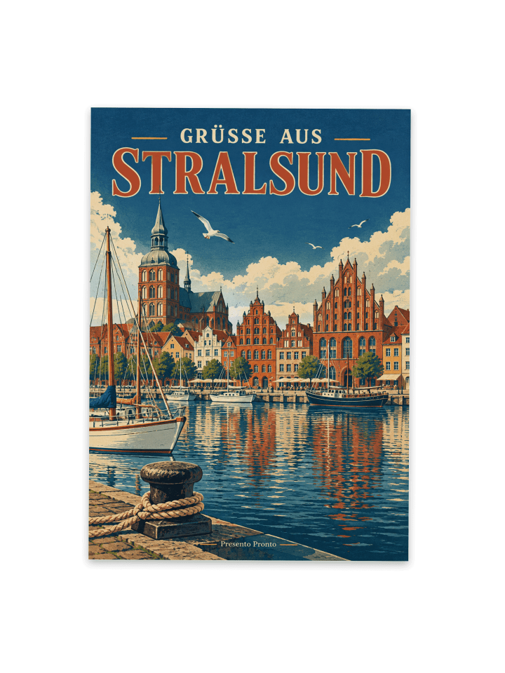 Postkarte Hafen nostalgisch Design mit Spruch in Weiß