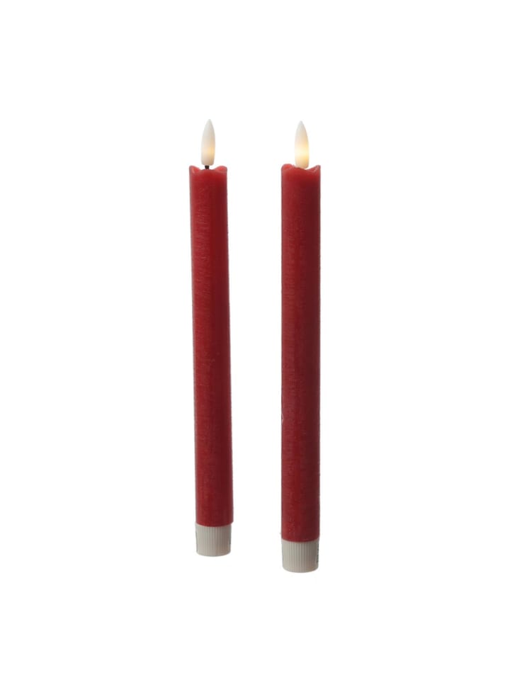 2x LED Stabkerzen LINA Tafelkerzen Echtwachs H: 24,5cm in rot
