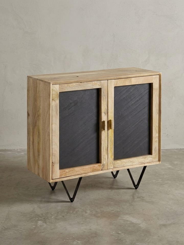 Sideboard Kommode | Mango/Stein, 80x75x35cm, 2 Türen, Massiv