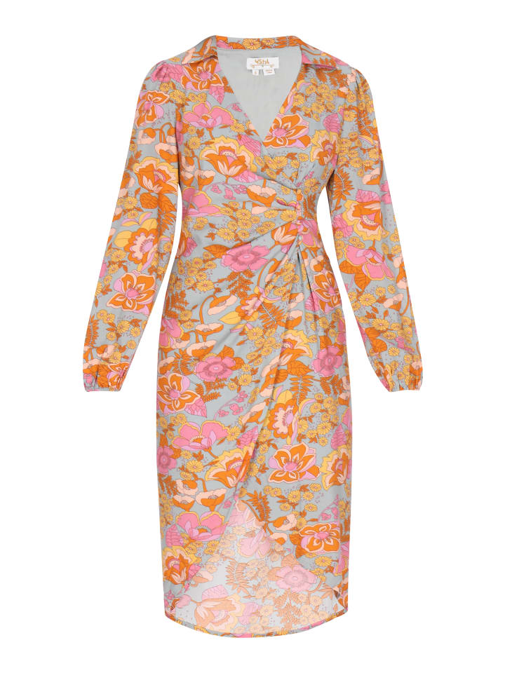 Women Dress in stone grey multicolor