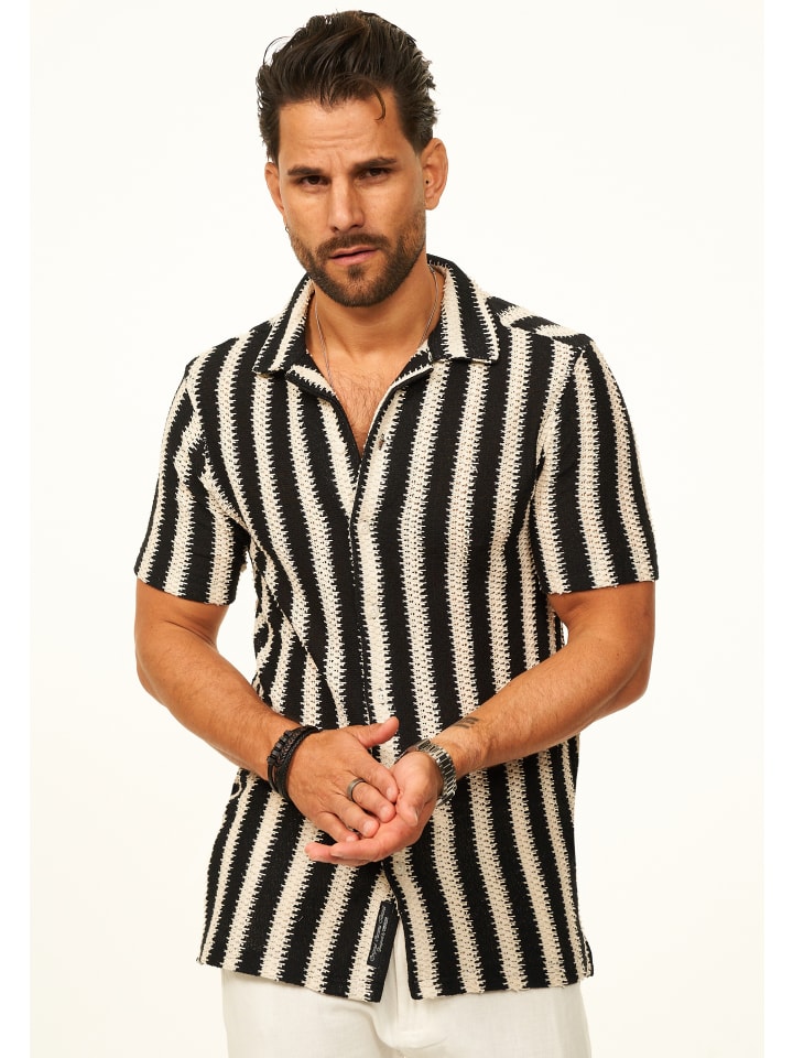 Kurzarmhemd - gestreift als Poloshirt im Summer-Look für Herren in Black