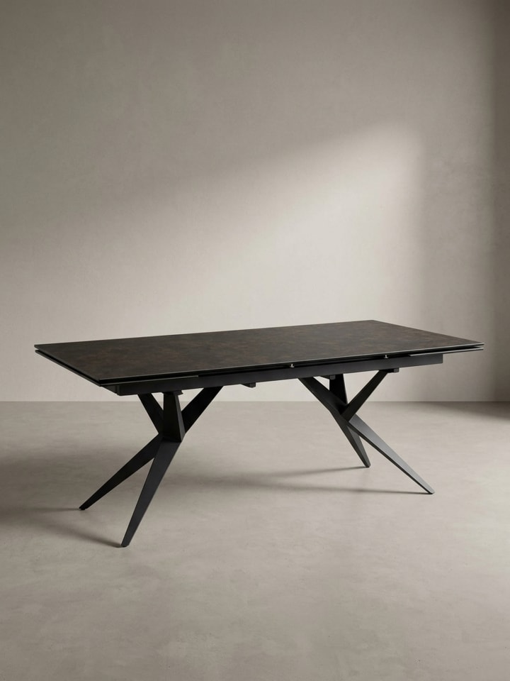 Esszimmertisch 180 - 260 cm Ausziehbar Keramik Glas , in Schwarz