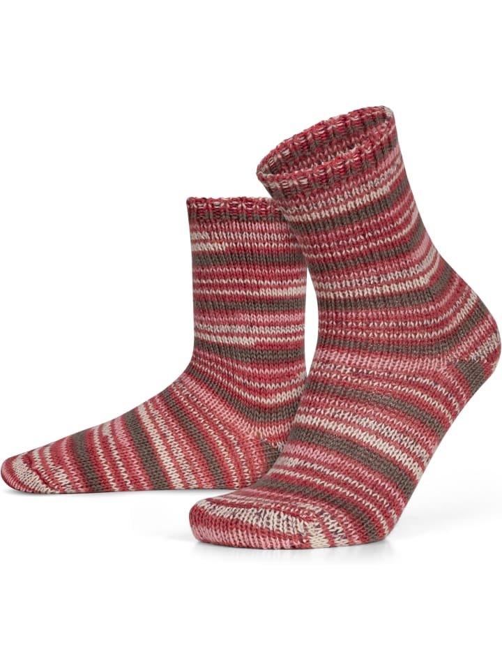 2 Paar Gestrickte Wollsocken Bunt-geringelt in Rot
