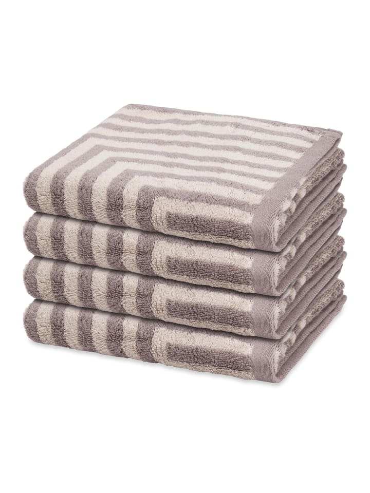 4 X Handtuch im Set Grafik in Grau / beige