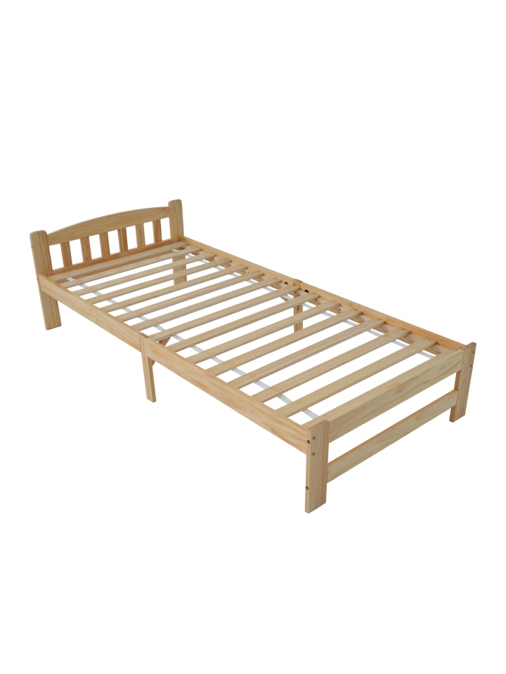 Futonbett in Natur 140x200 cm Massivholz mit Kopfteil Lattenrost