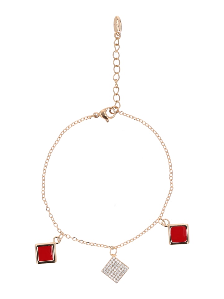 Women Chain Link Bracelet With Charms in Rose Gold Red