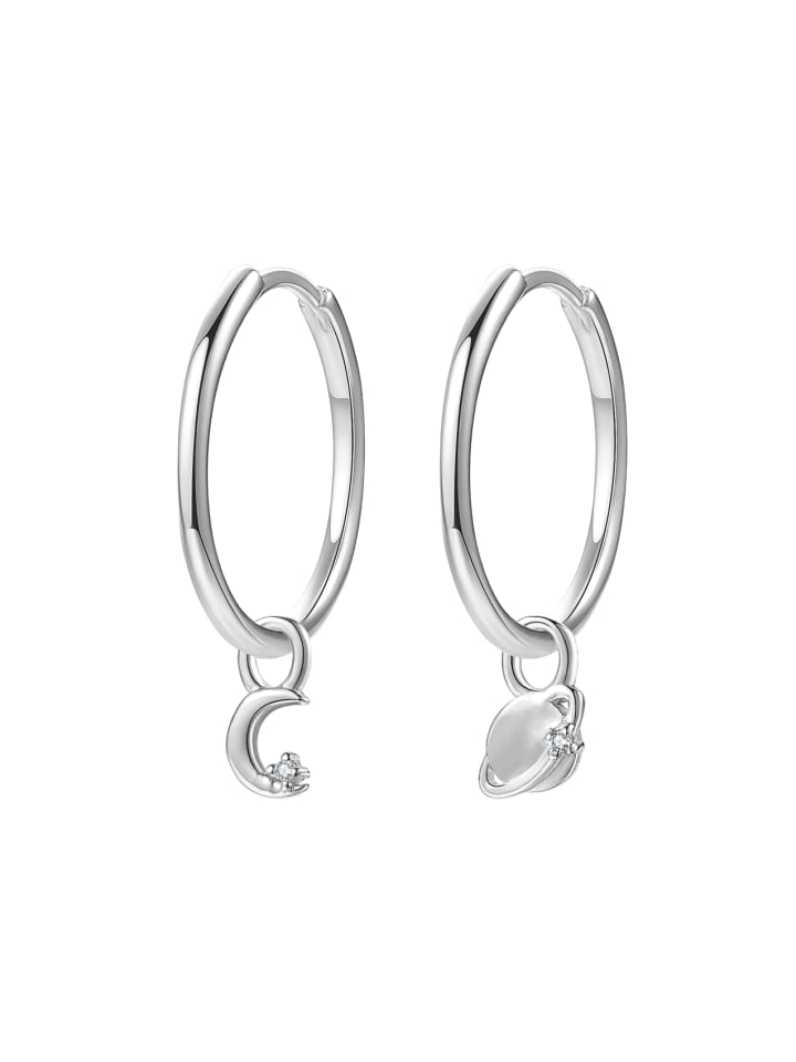 Creolen Mond und Planet Charms 925 Sterlingsilber in Silber