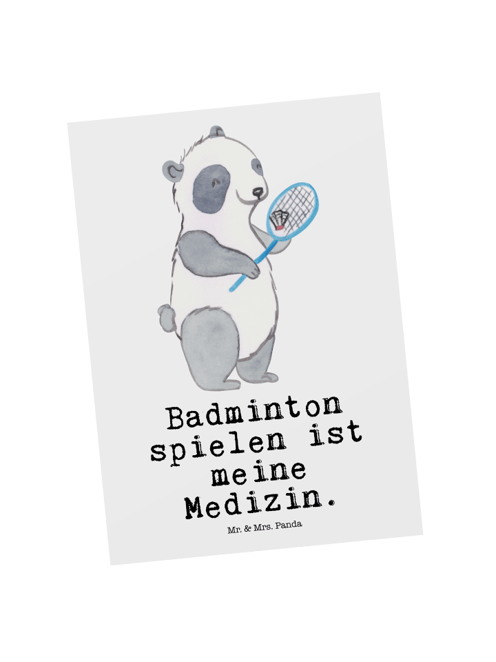 Grußkarte Panda Badminton mit Spruch in Weiß