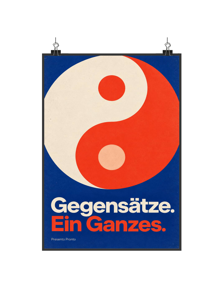 Poster Yin-Yang grafisch Design mit Spruch in Weiß