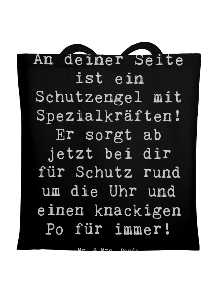 Bedruckte Tasche Spruch Schutz Schutzengel mit ... in Schwarz
