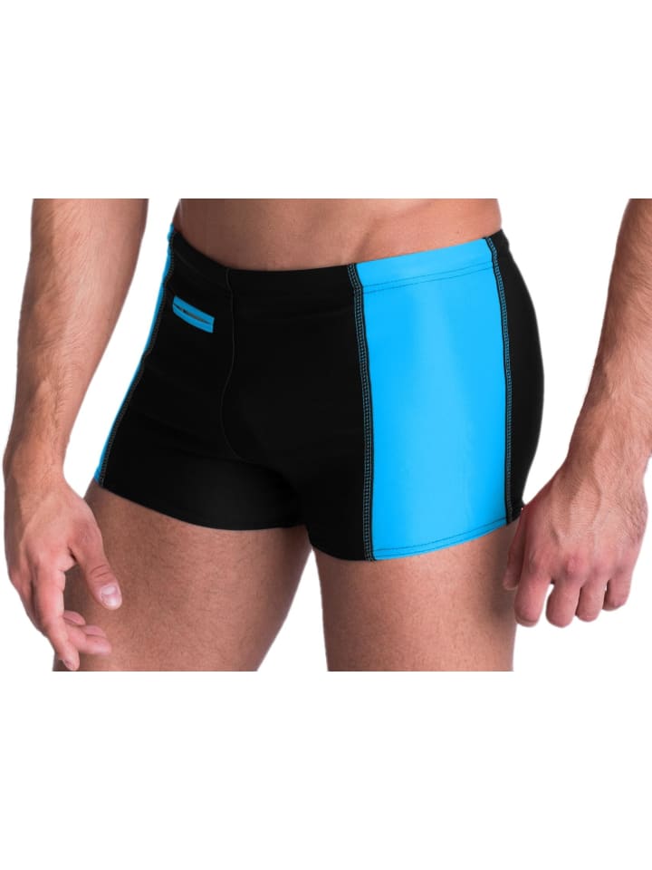 Aquarti Herren Badehose mit Reißverschlusstasche in schwarz/blau