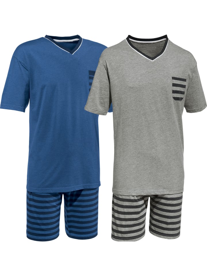 Single-Jersey Shorty 2er-Pack in blau/hellgrau-anthrazit meliert